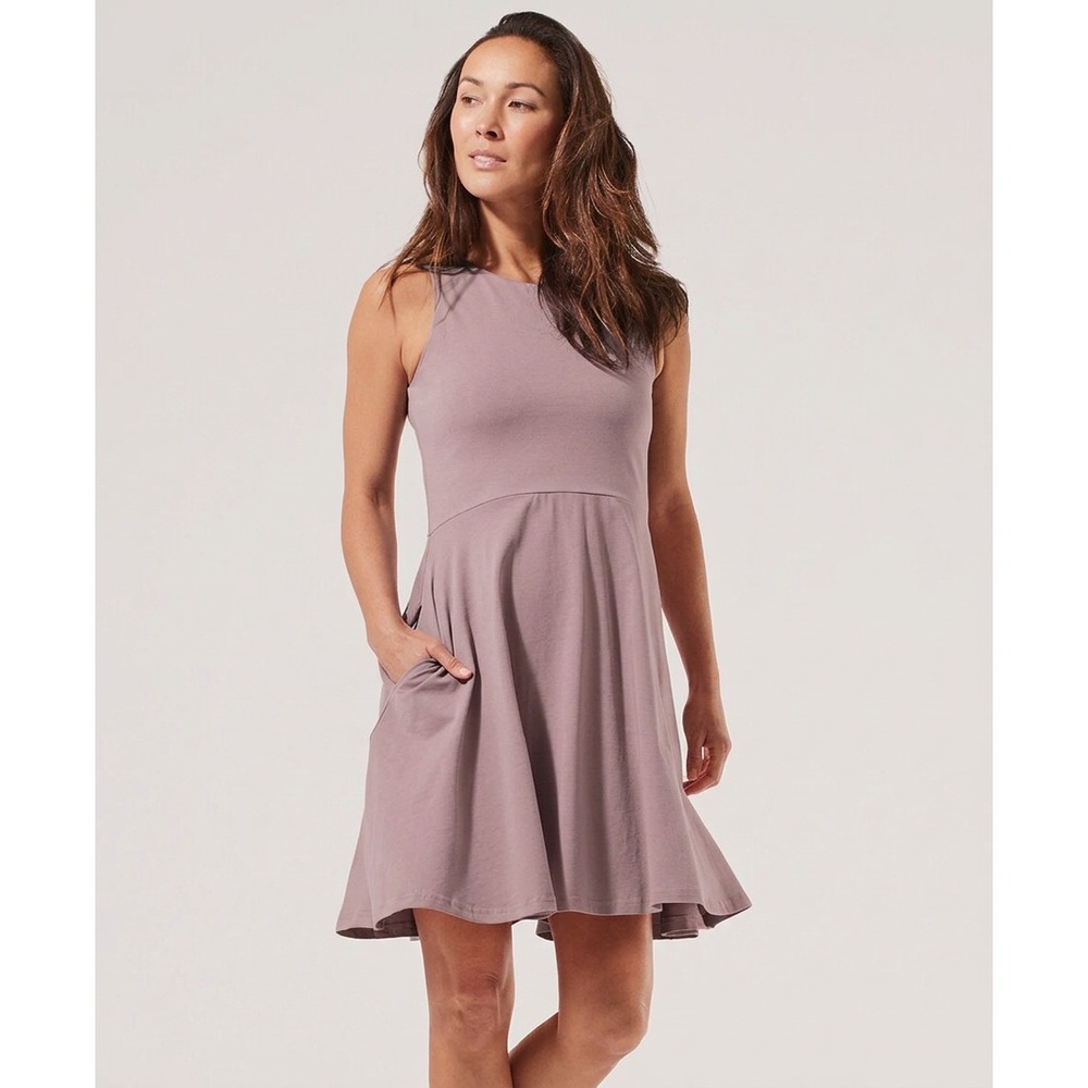 Pact Womens Dress Medium Fit and Flare Sleeveless Pockets Organic Cotton Mauve